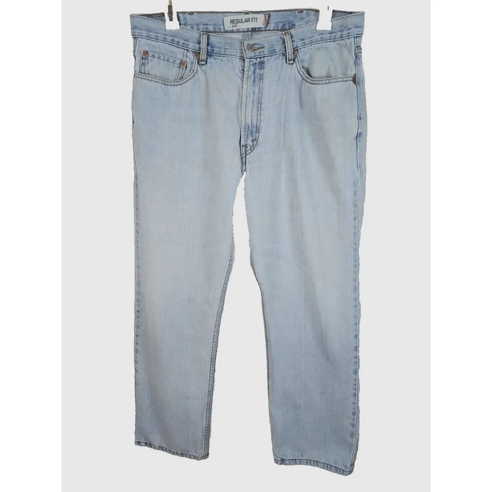 LEVI'S 505 REGULAR FIT 38 X 30 LIGHT WASH COTTON DISTRESSED Y2K DAD JEANS FADE